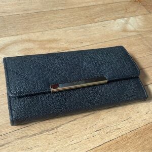 BCBG Black Leather Wallet with Zipper